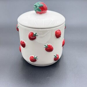 Luna & Sage Strawberry Ceramic Cookie Jar Kitchen Storage Cottagecore Countrycor